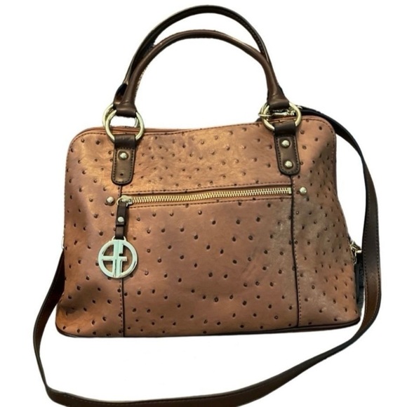 Giani Bernini Ostrich-Embossed Dome Satchel, Created for Macy's Mocha Gold‎ - Picture 1 of 6